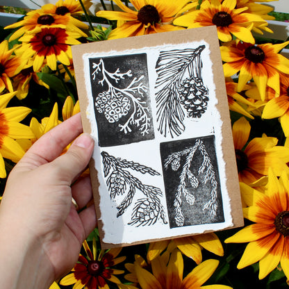 Pinecone Handmade Linocut Greeting Card