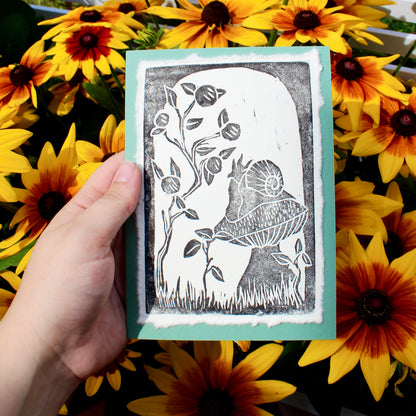 Garden Snail Handmade Linocut Greeting Card