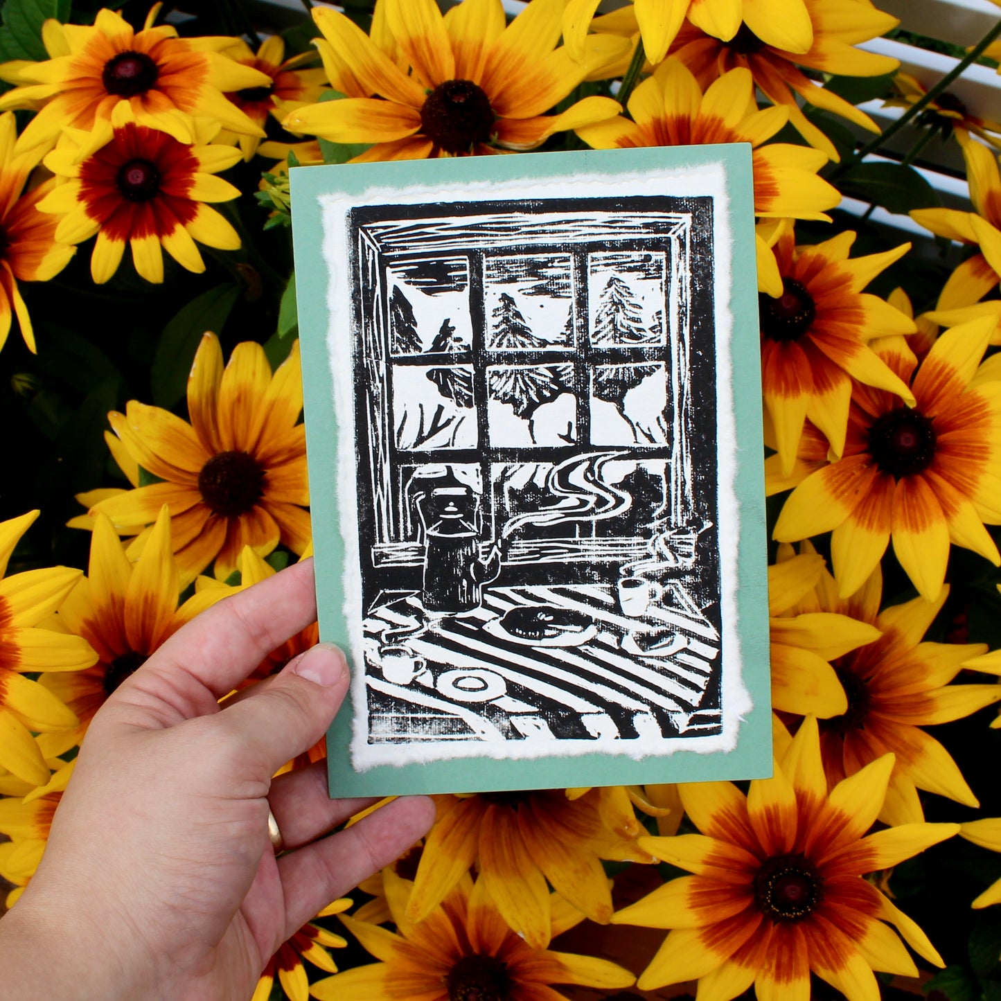Kitchen Table Handmade Linocut Greeting Card