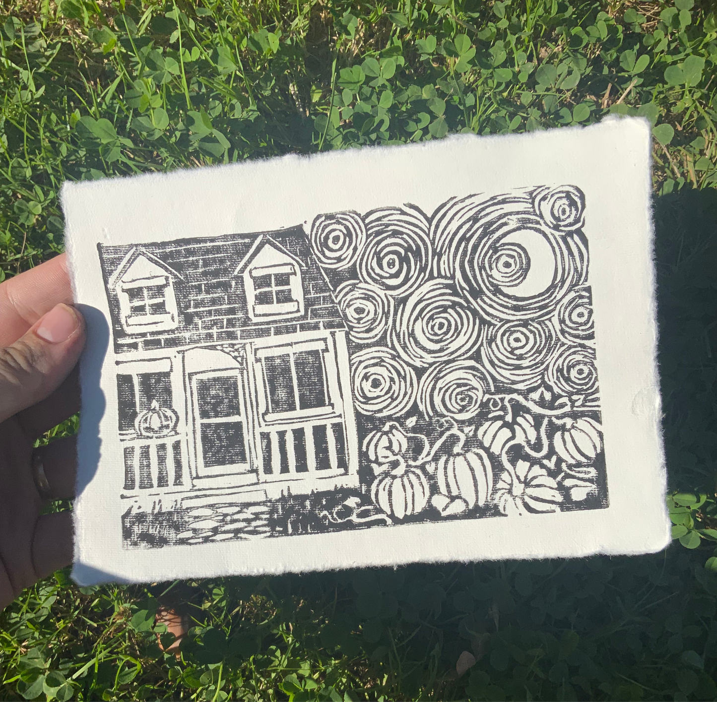 Pumpkin Patch Handmade Linocut Print