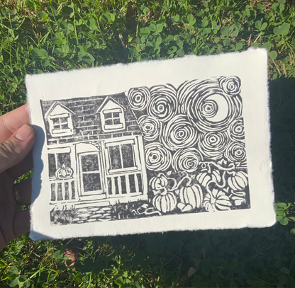 Pumpkin Patch Handmade Linocut Print