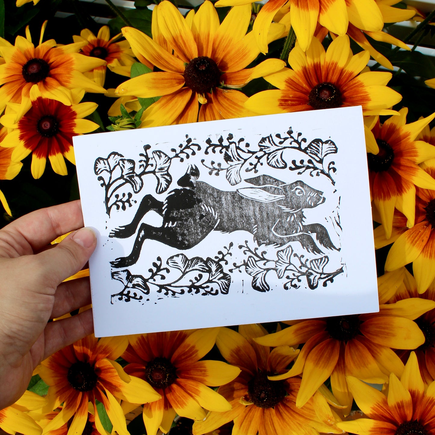 Wild Hare Handmade Linocut Greeting Card
