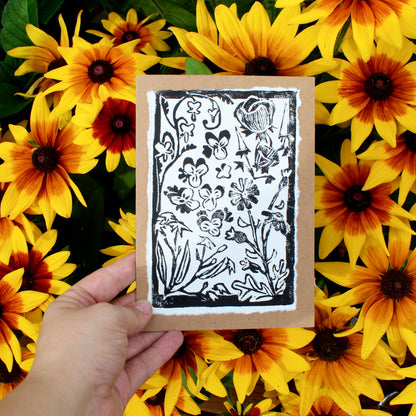 Wildflower Garden Handmade Linocut Greeting Card