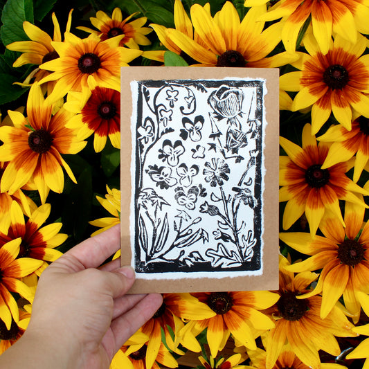 Wildflower Garden Handmade Linocut Greeting Card