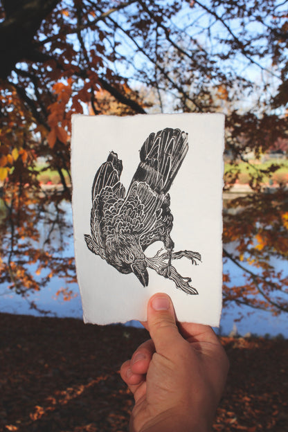 Curious Crow Handmade Linocut Print