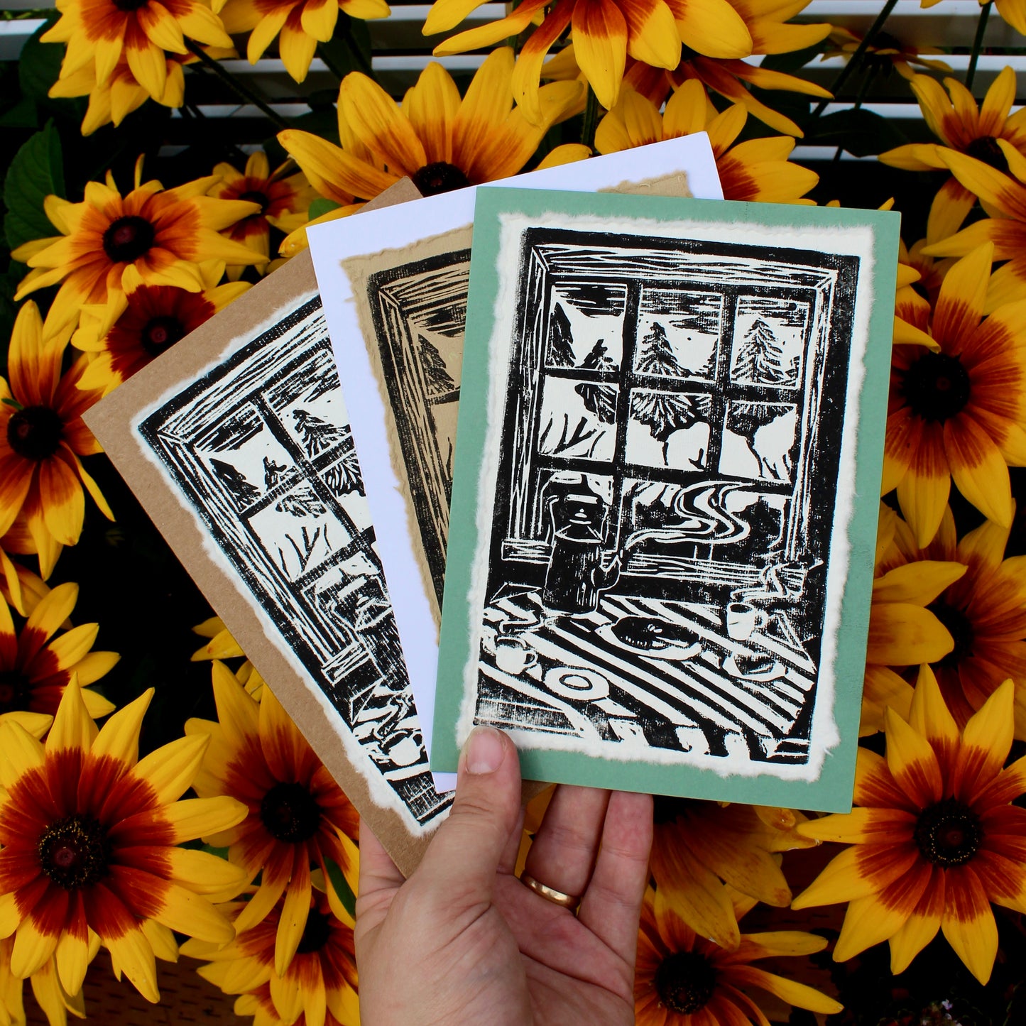 Kitchen Table Handmade Linocut Greeting Card