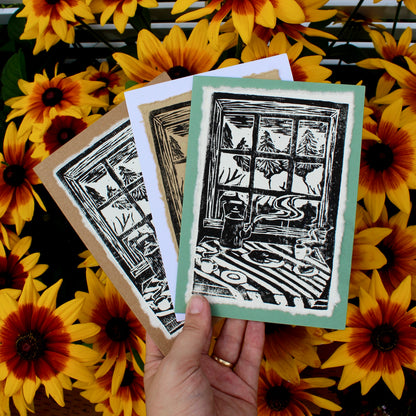 Kitchen Table Handmade Linocut Greeting Card