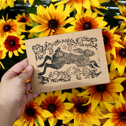 Wild Hare Handmade Linocut Greeting Card
