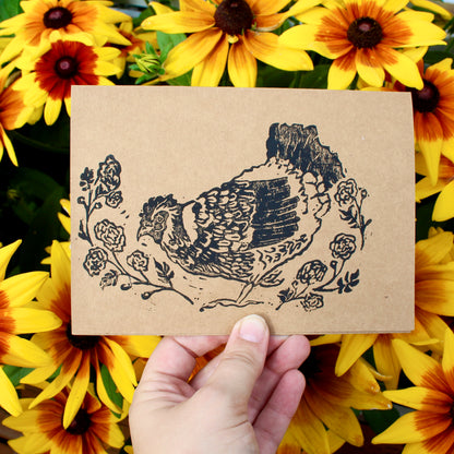 Happy Hen Handmade Linocut Greeting Card