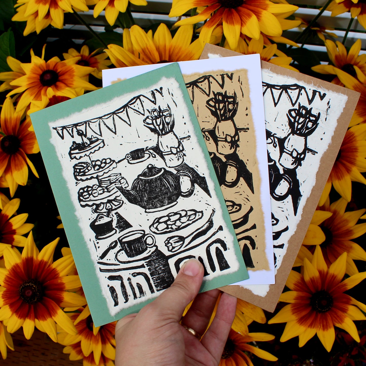 Tea Party Handmade Linocut Greeting Card