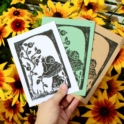 Garden Snail Handmade Linocut Greeting Card