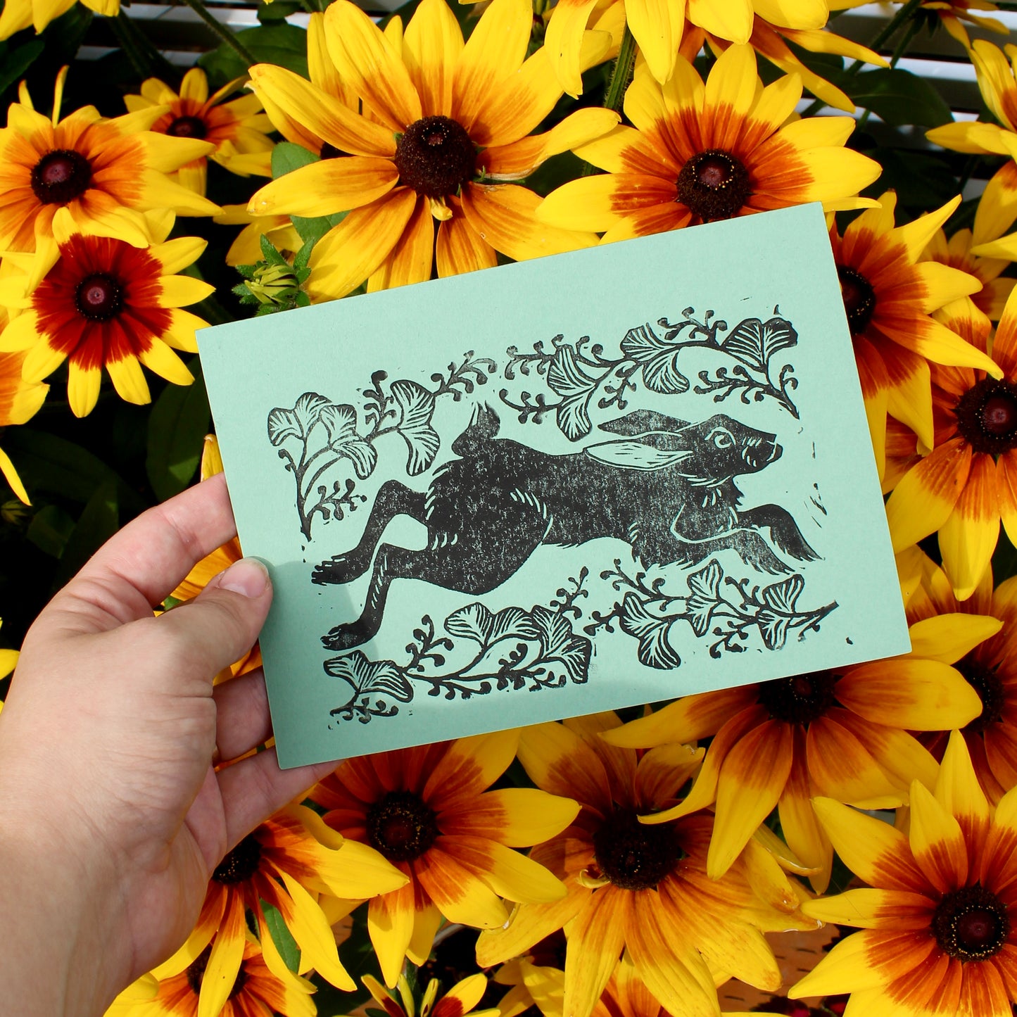 Wild Hare Handmade Linocut Greeting Card
