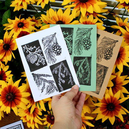 Pinecone Handmade Linocut Greeting Card