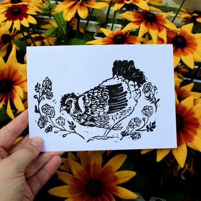 Happy Hen Handmade Linocut Greeting Card