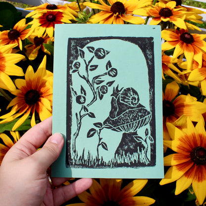 Garden Snail Handmade Linocut Greeting Card