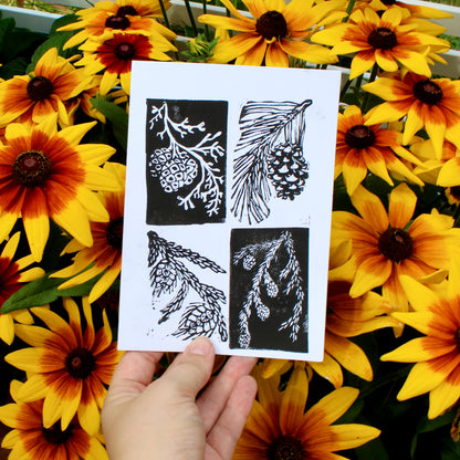 Pinecone Handmade Linocut Greeting Card