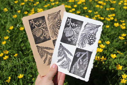 Pine Cone Handmade Linocut Print