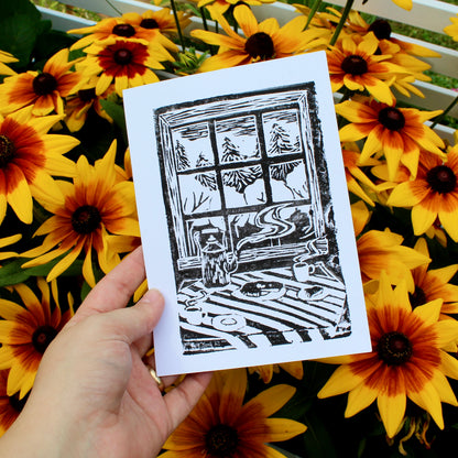 Kitchen Table Handmade Linocut Greeting Card