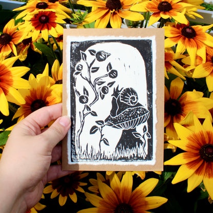 Garden Snail Handmade Linocut Greeting Card