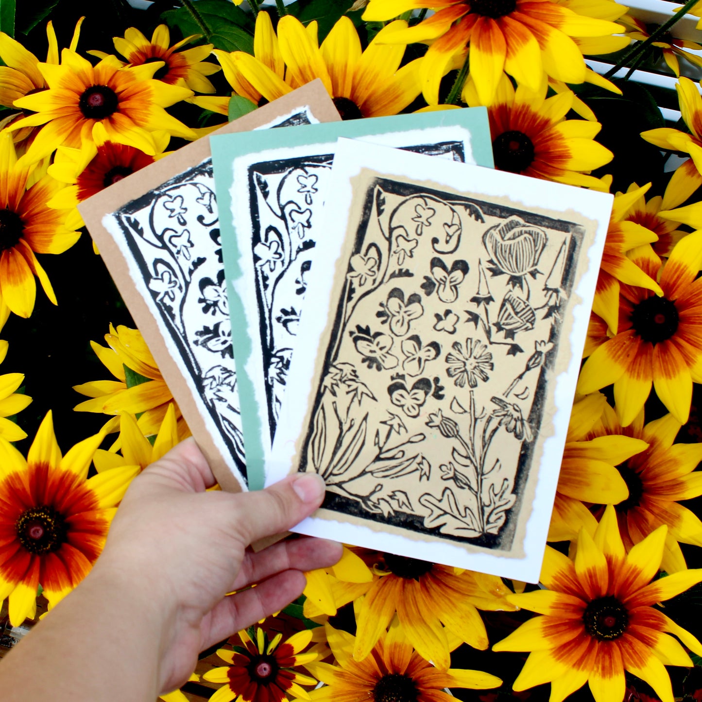 Wildflower Garden Handmade Linocut Greeting Card