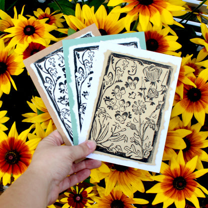 Wildflower Garden Handmade Linocut Greeting Card