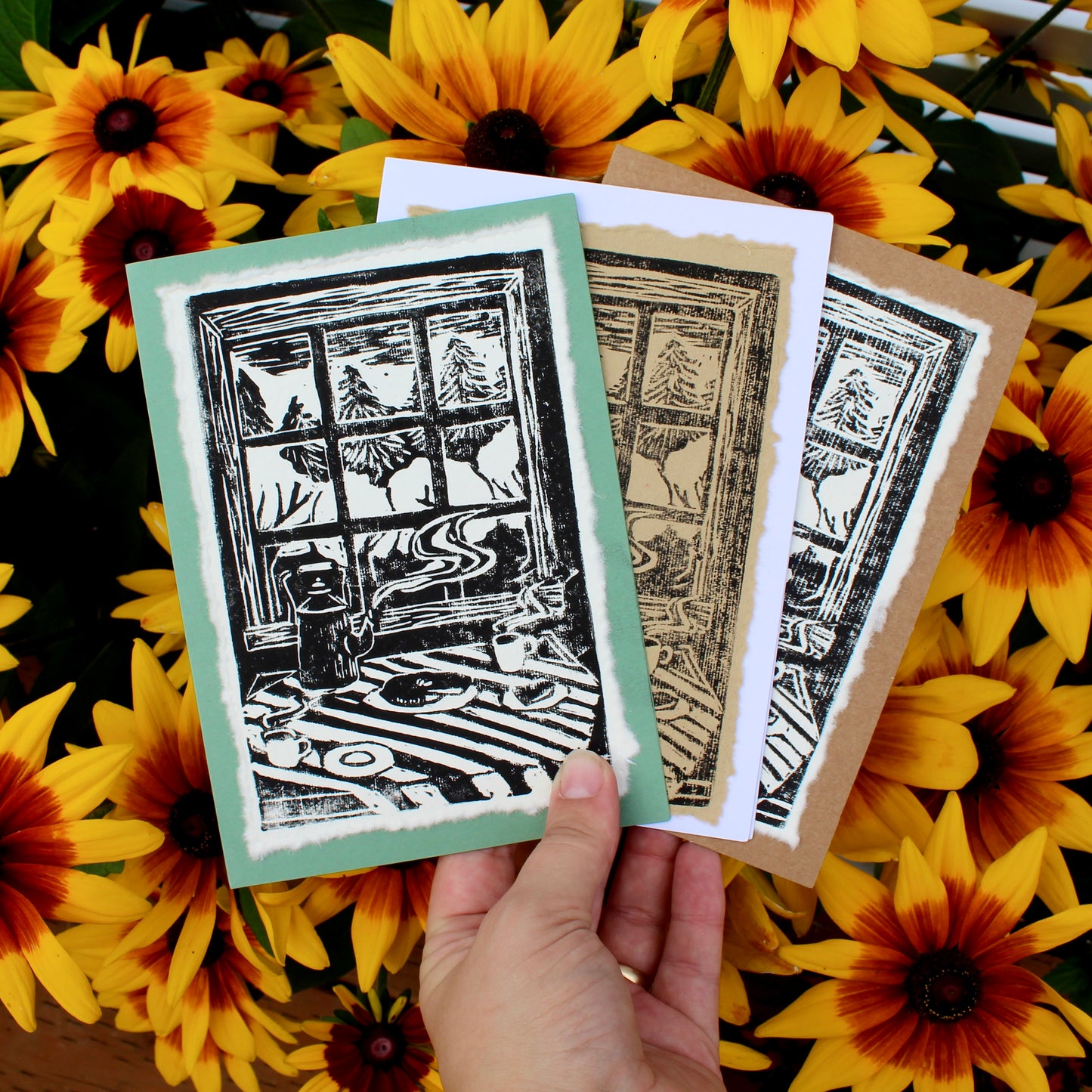 Kitchen Table Handmade Linocut Greeting Card