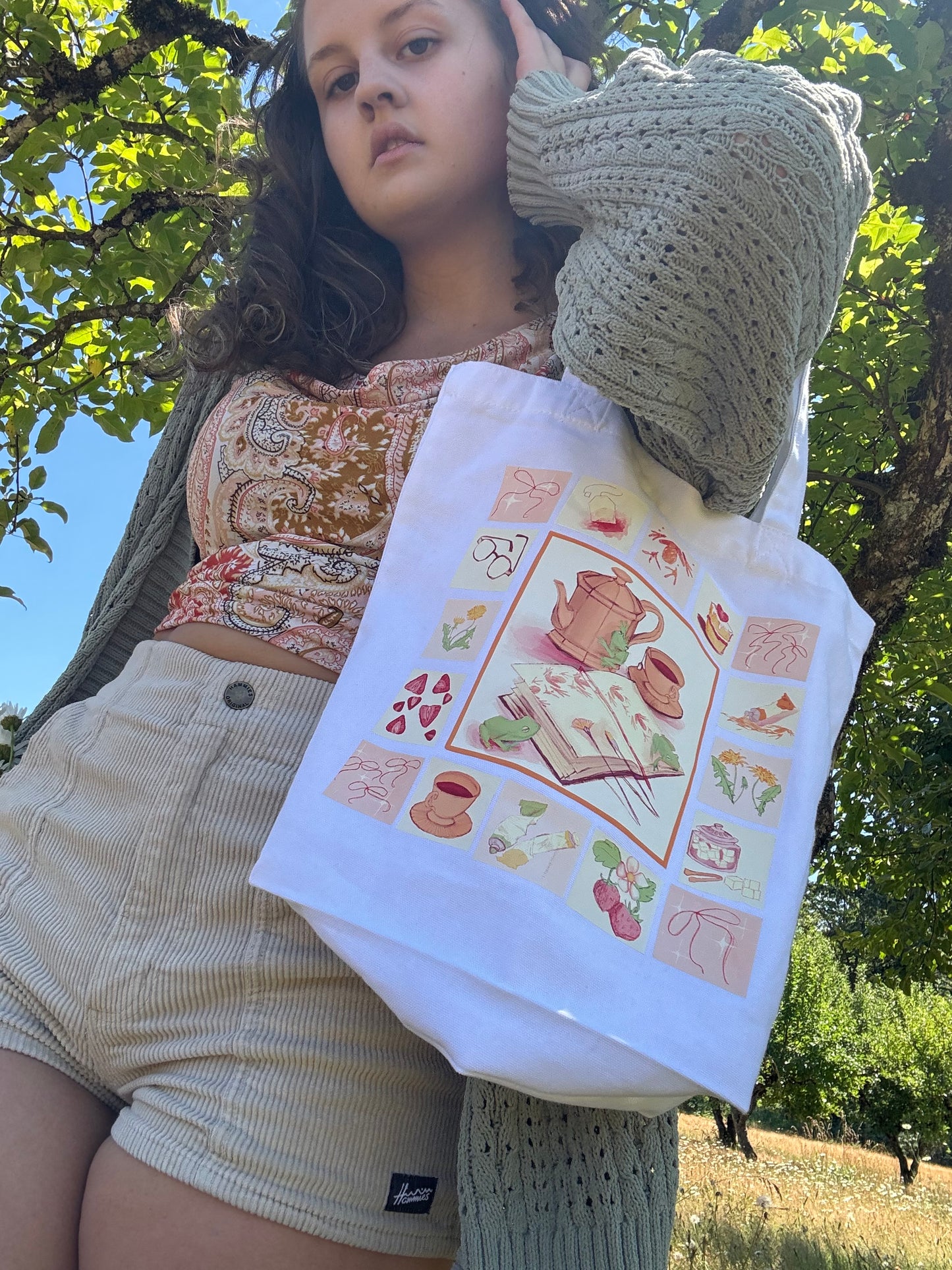 Strawberry Frog Tea Party Artist Tote Bag
