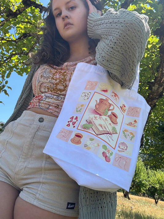 Strawberry Frog Tea Party Artist Tote Bag