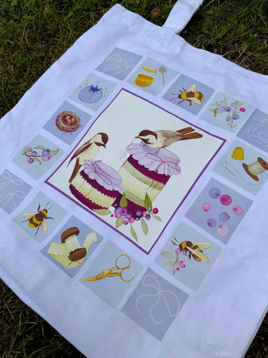Honey, Preserves, And Garden Birds Sewing Themed Tote Bag