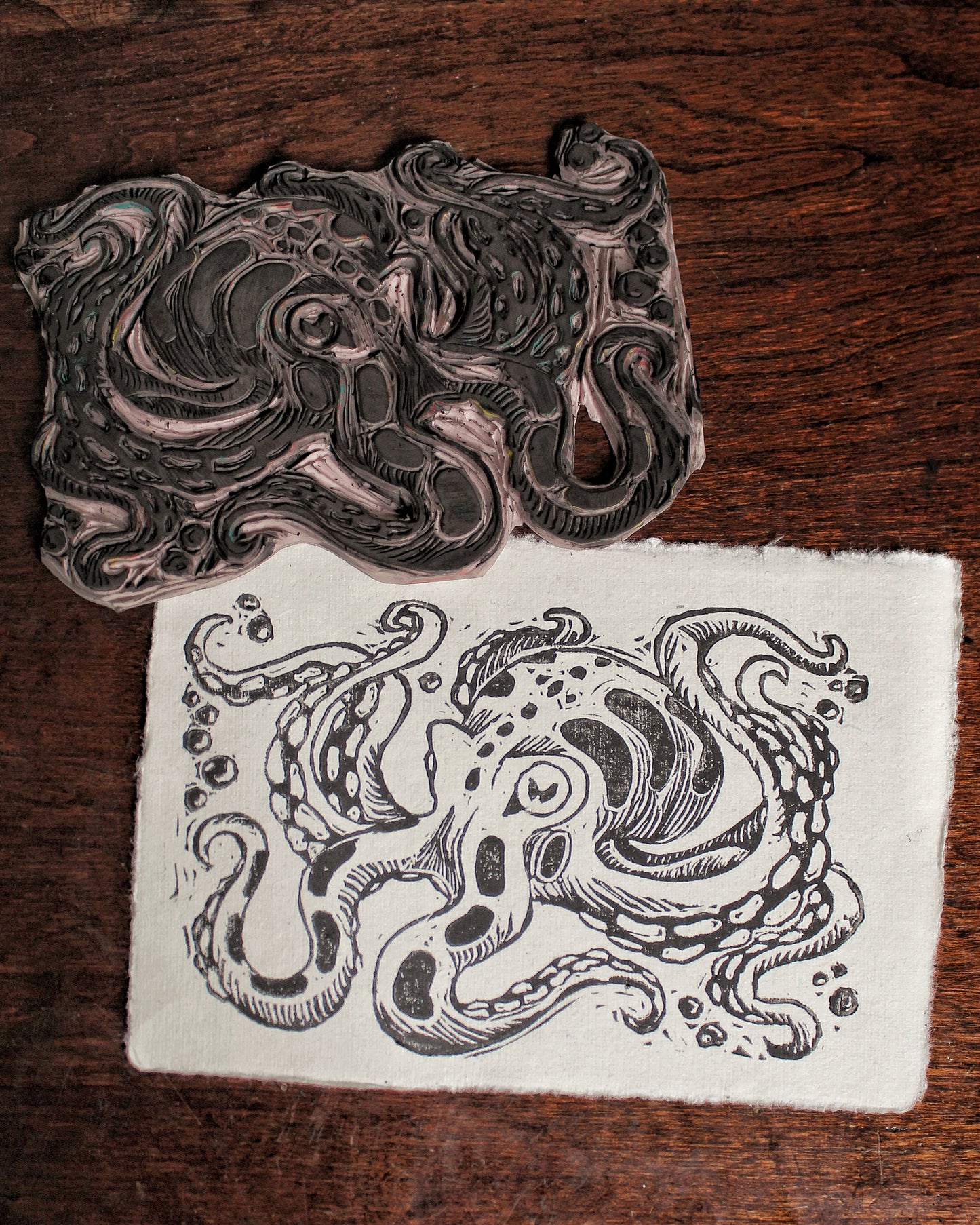 Inky Octopus Linocut Print