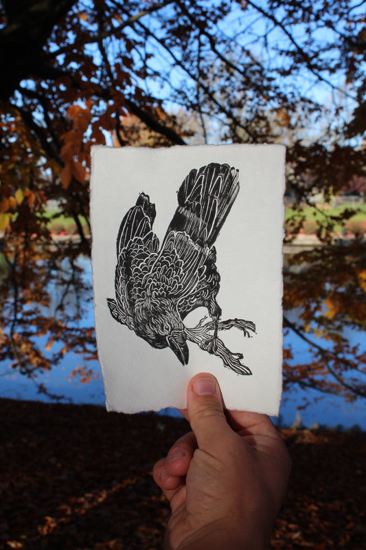 Curious Crow Handmade Linocut Print