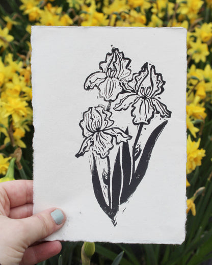 Twin Iris Linocut Print