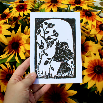 Garden Snail Handmade Linocut Greeting Card