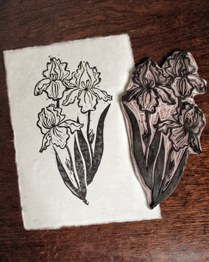Iris Bouquet Handmade Linocut Print