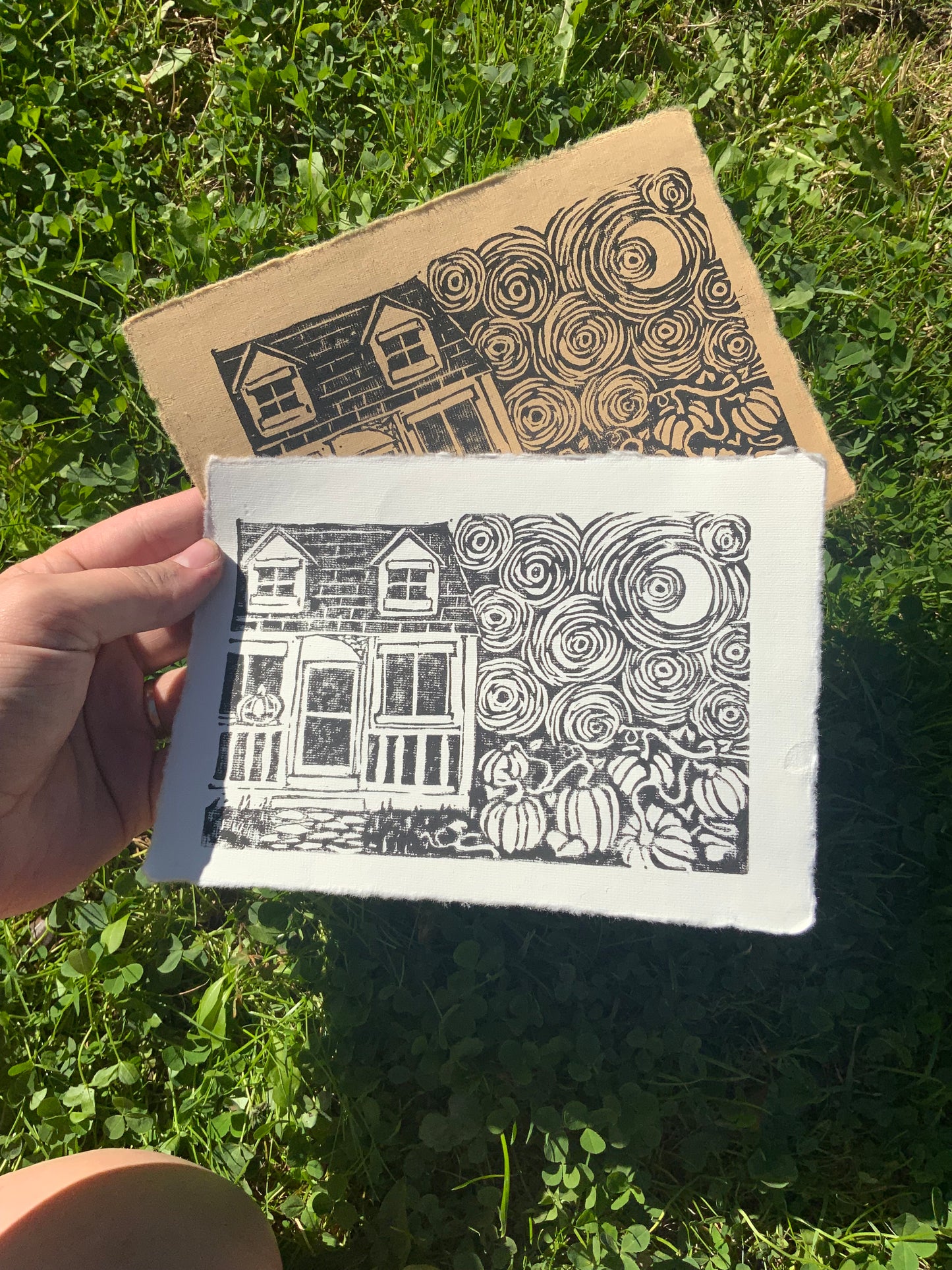 Pumpkin Patch Handmade Linocut Print