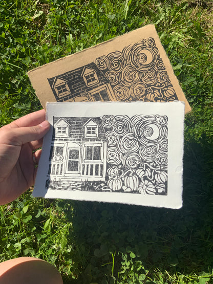 Pumpkin Patch Handmade Linocut Print