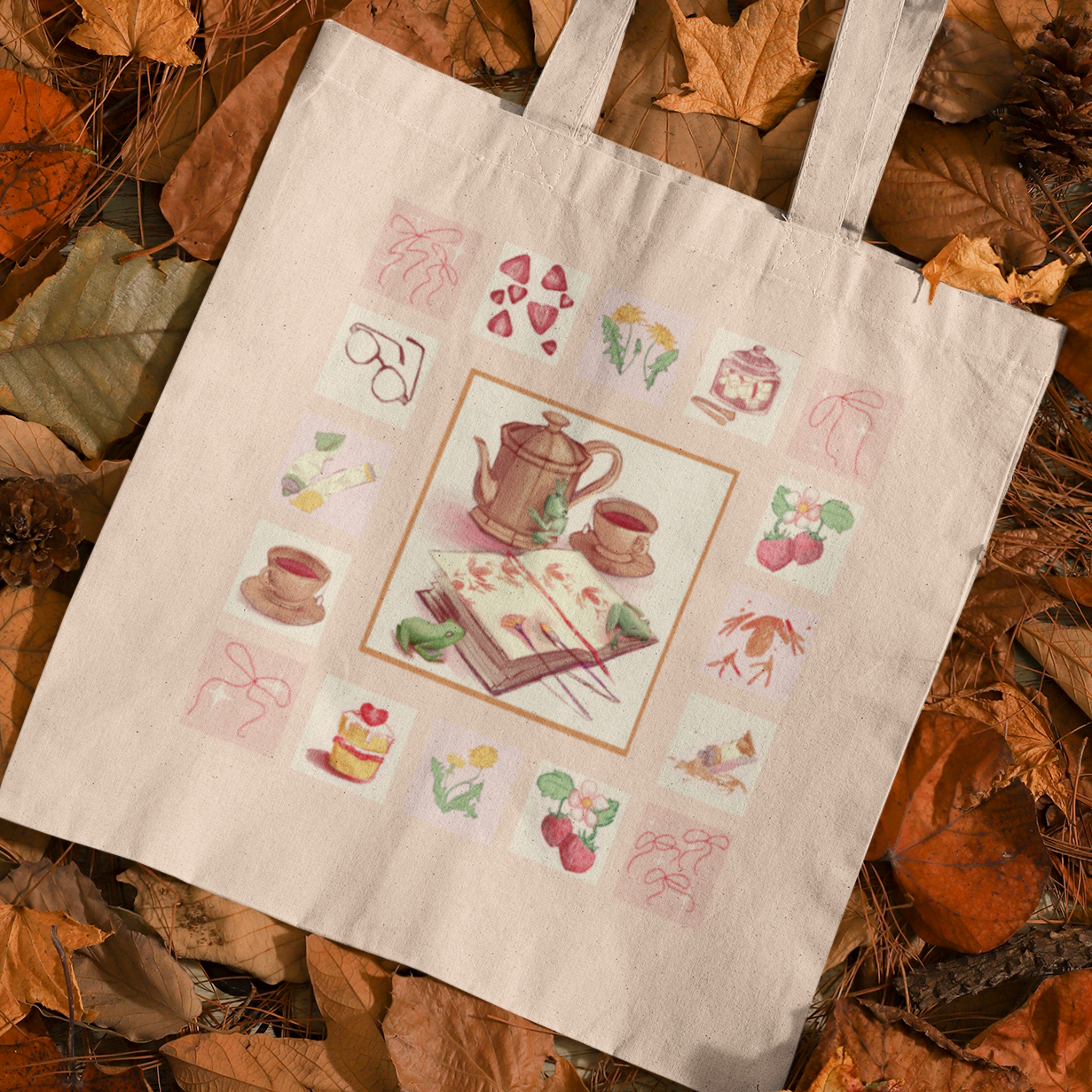Strawberry Frog Tea Party Artist Tote Bag