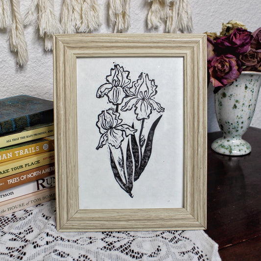 Iris Bouquet Handmade Linocut Print
