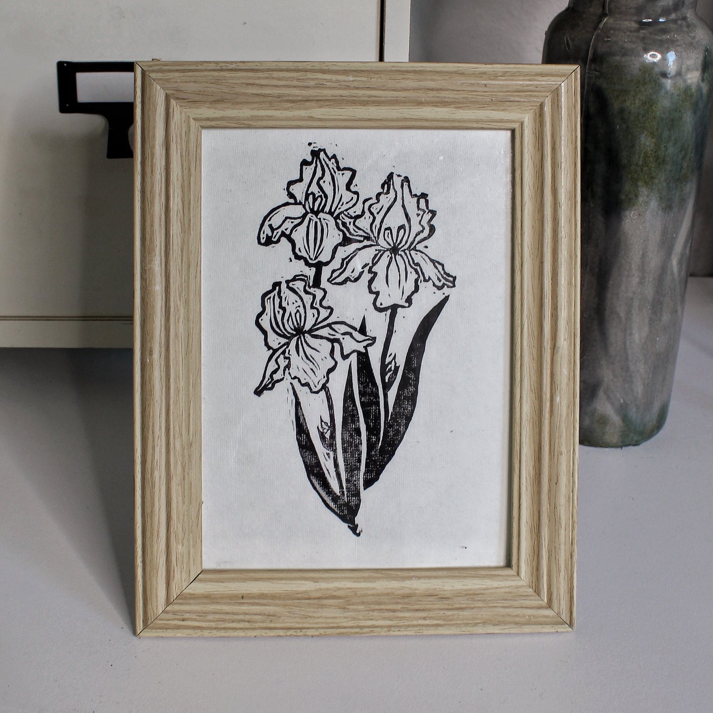 Iris Bouquet Handmade Linocut Print