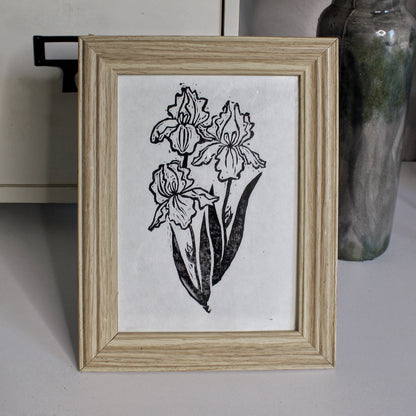 Iris Bouquet Handmade Linocut Print