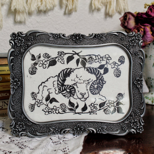 Rustic Blackberry Ram Handmade Linocut Print