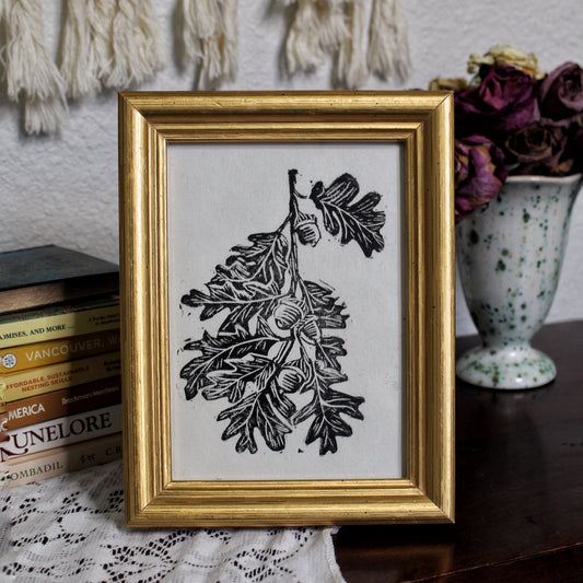 White Oak Leaf Handmade Linocut Print