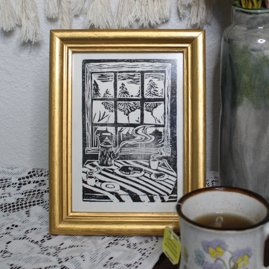 Kitchen Table Tea Handmade Linocut Print