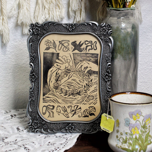 Flower Crown Handmade Linocut Print