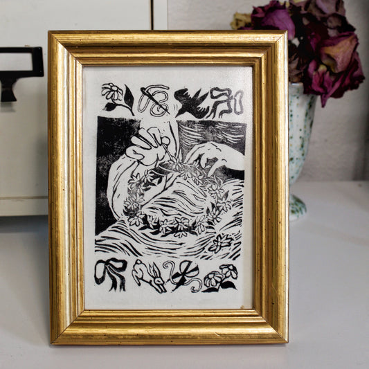 Flower Crown Handmade Linocut Print