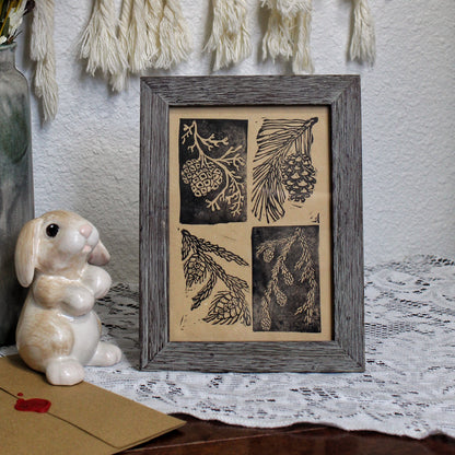 Pine Cone Handmade Linocut Print