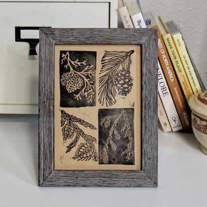 Pine Cone Handmade Linocut Print