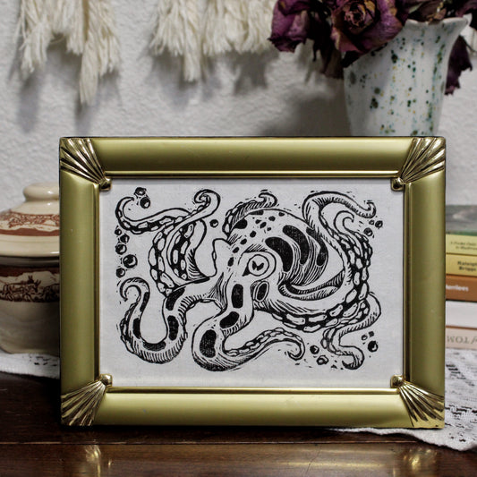 Inky Octopus Linocut Print