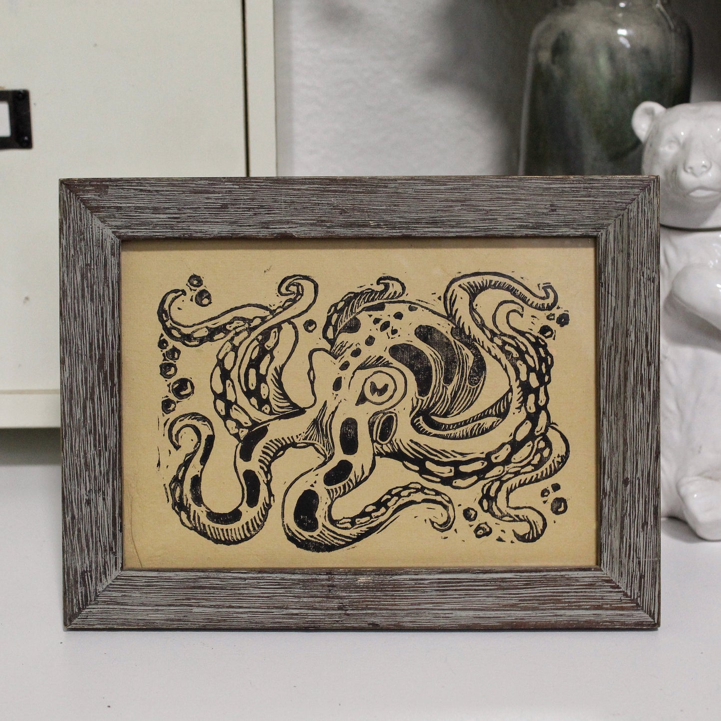 Inky Octopus Linocut Print