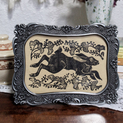 Black Rabbit Handmade Linocut Print